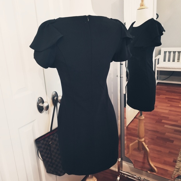 Simple Little Black Dress with Layered Shoulder S - Picture 3 of 7